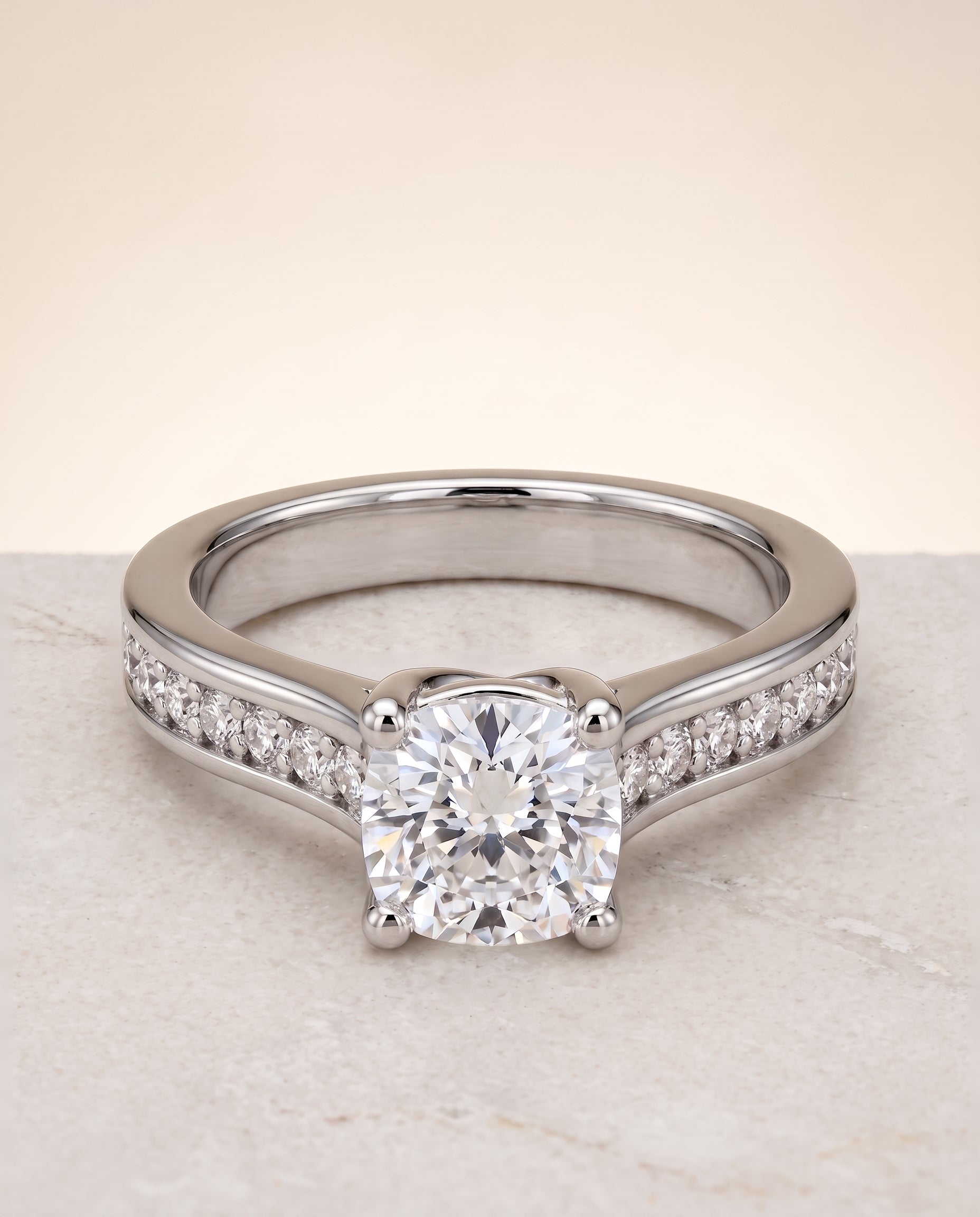 The Celesta Channel Set Pavé Cushion Cut Engagement Ring Setting in Platinum