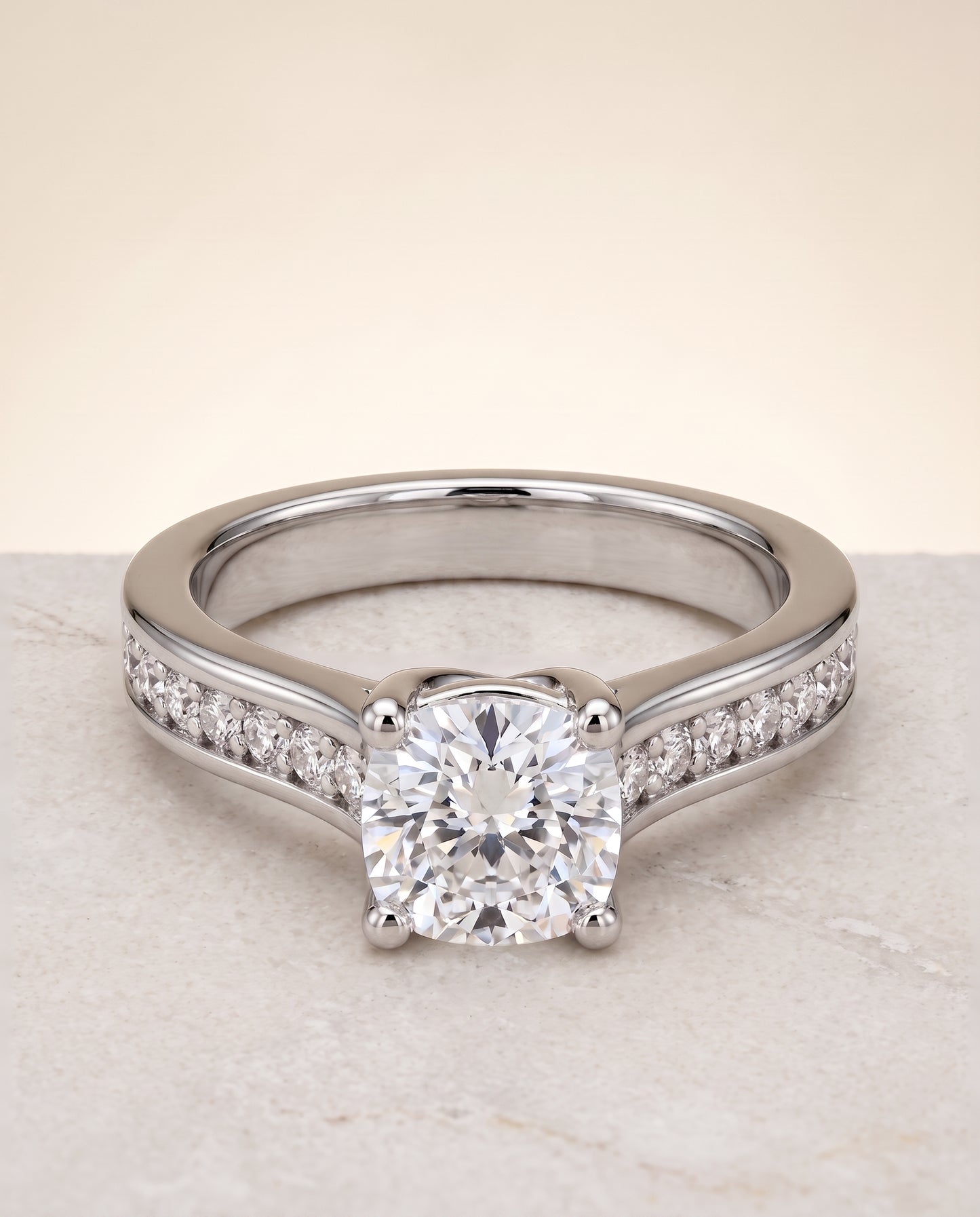 The Celesta Channel Set Pavé Cushion Cut Engagement Ring Setting in Platinum