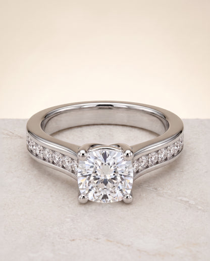 The Celesta Channel Set Pavé Cushion Cut Engagement Ring Setting in Platinum