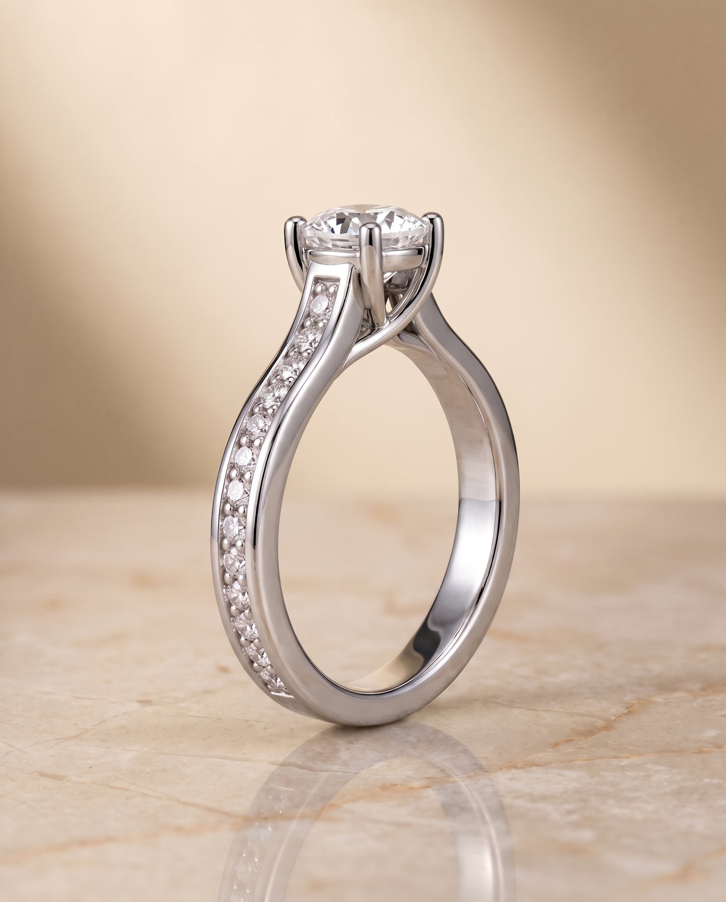 The Celesta Channel Set Pavé Cushion Cut Engagement Ring Setting in Platinum