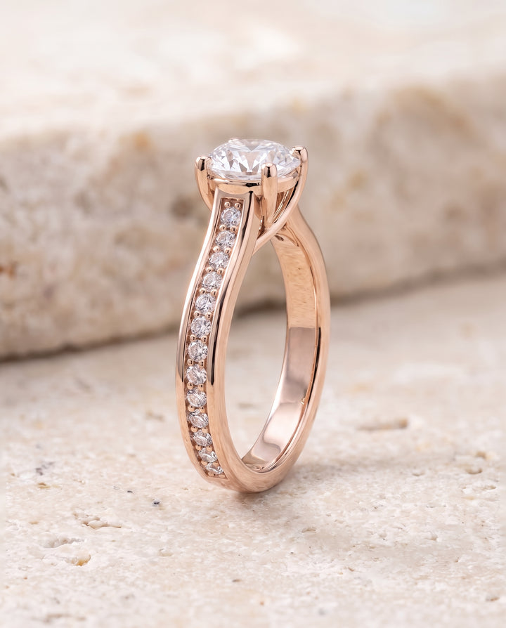 The Celesta Channel Set Pavé Round Engagement Ring Setting in 14K Rose Gold