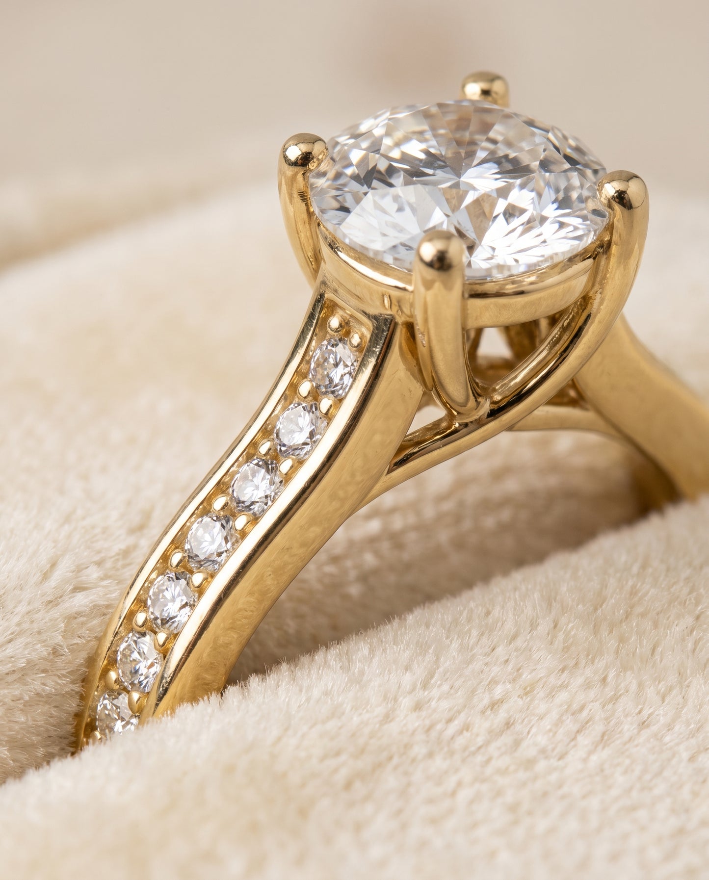The Celesta Channel Set Pavé Round Engagement Ring Setting in 18K Yellow Gold