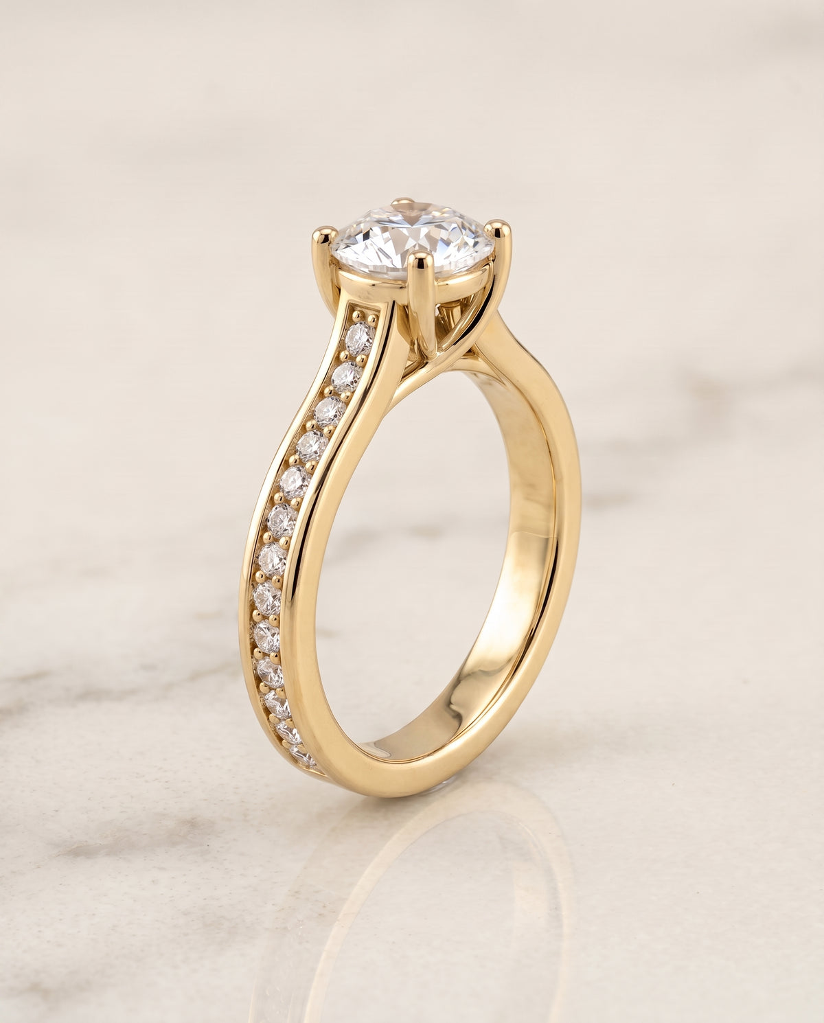 Channel Set Pavé styling on The Celesta round engagement ring setting | RockHer