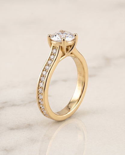 The Celesta Channel Set Pavé Round Engagement Ring Setting in 18K Yellow Gold