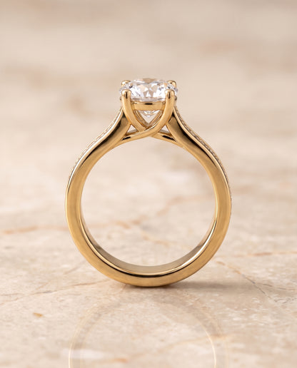 The Celesta Channel Set Pavé Round Engagement Ring Setting in 18K Yellow Gold