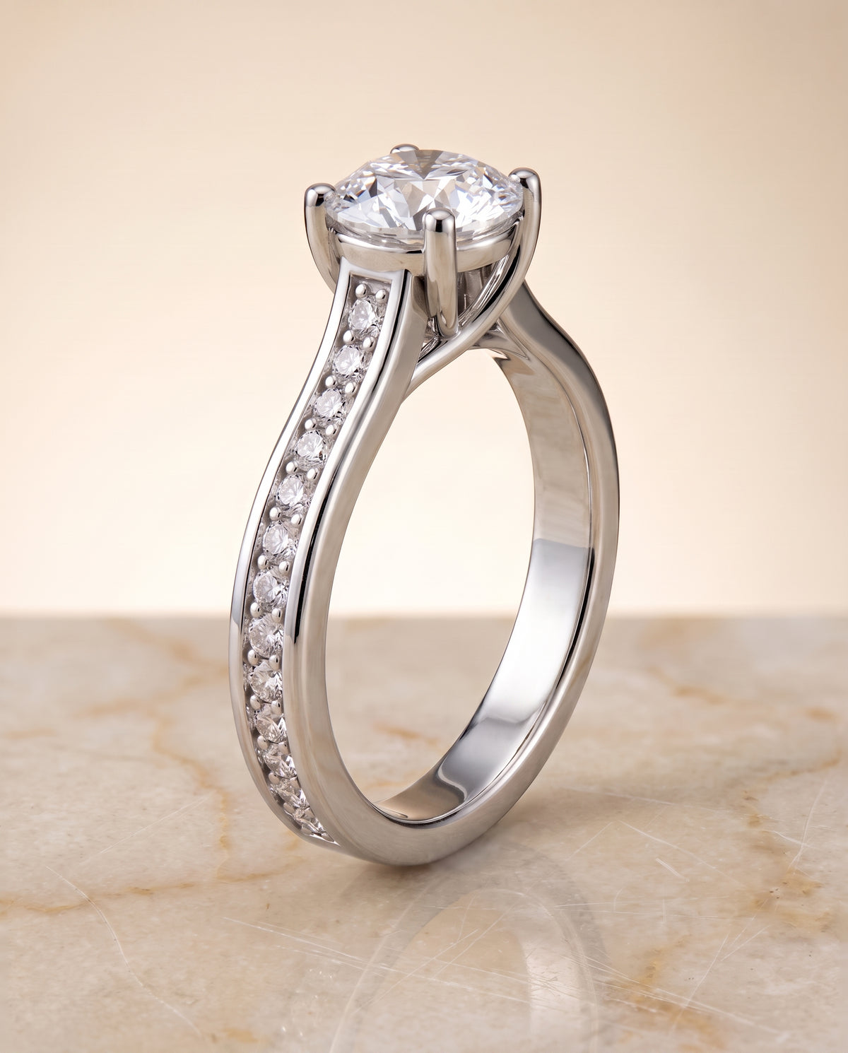 The Celesta Channel Set Pavé Round Engagement Ring Setting in 18K White Gold