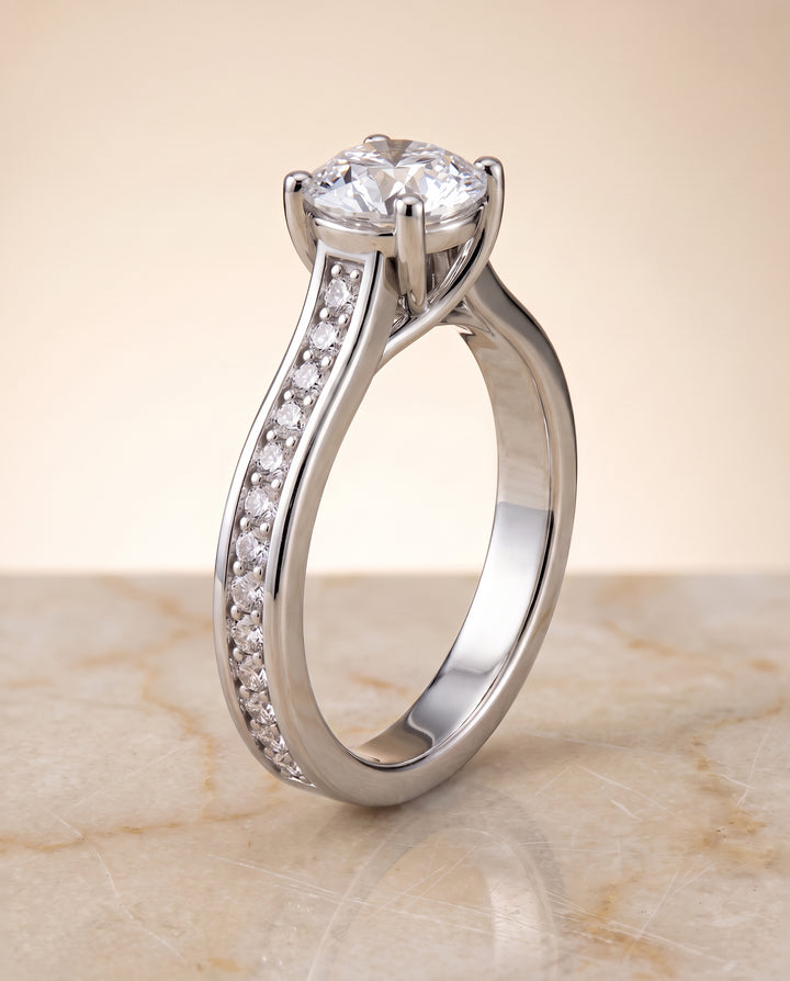 The Celesta Channel Set Pavé Round Engagement Ring Setting in Platinum