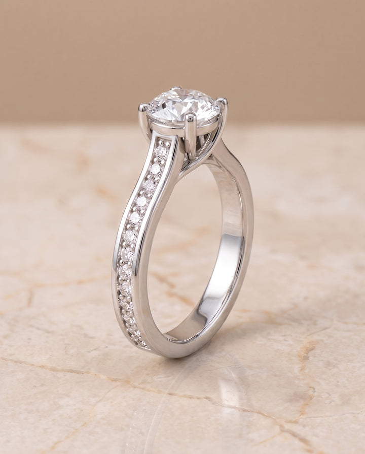 The Celesta Channel Set Pavé Round Engagement Ring Setting in Platinum