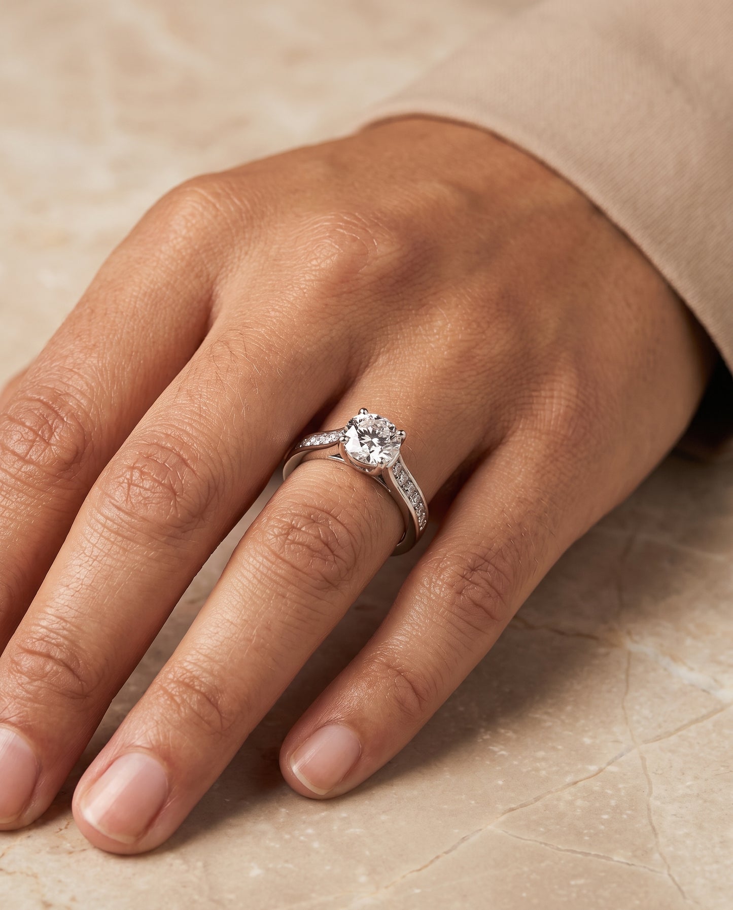 The Celesta Channel Set Pavé Round Engagement Ring Setting in Platinum