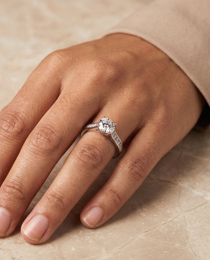 The Celesta Channel Set Pavé Round Engagement Ring Setting in Platinum