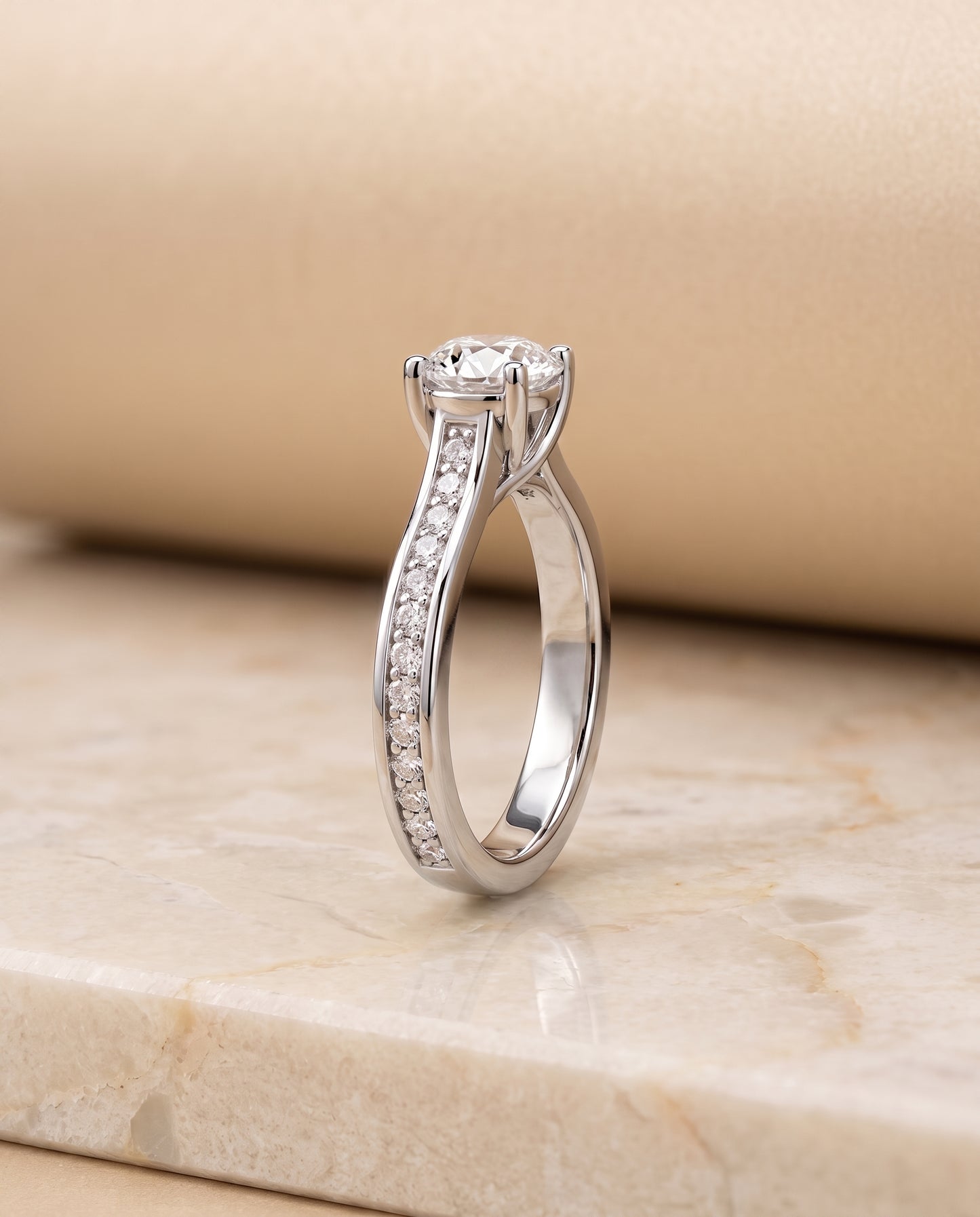 The Celesta Channel Set Pavé Round Engagement Ring Setting in Platinum
