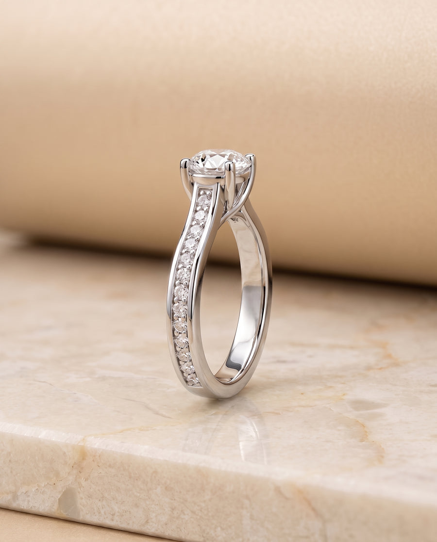 The Celesta Engagement Ring, made to order in our Los Angeles atelier