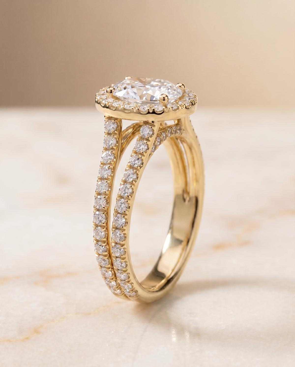 Two Row Pavé Split Shank Halo styling on The Celine oval engagement ring setting | RockHer