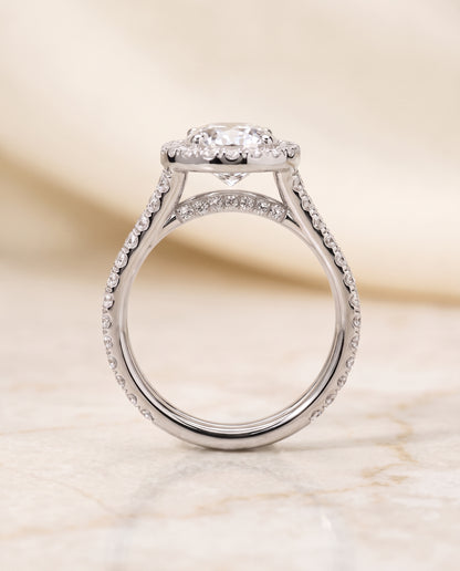 The Celine Two Row Pavé Split Shank Halo Oval Engagement Ring Setting in Platinum