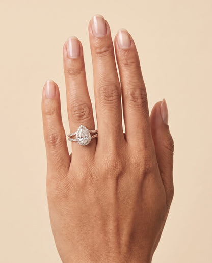 Pear engagement ring setting in 14K Rose Gold, Celine Two Row Pavé Split Shank Halo Pear, alternate view | RockHer