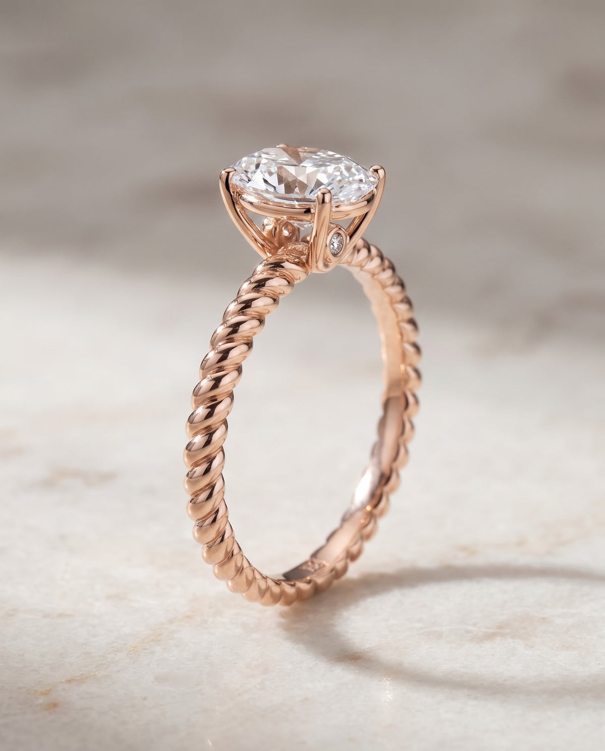The Charlie Twisted Rope Surprise Stone Solitaire Oval Engagement Ring Setting in 14K Rose Gold