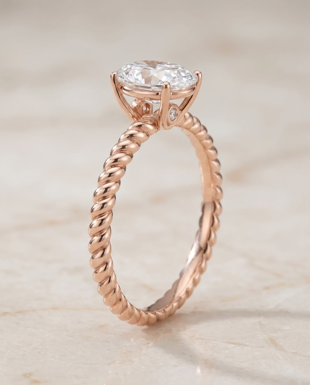 The Charlie Twisted Rope Surprise Stone Solitaire Oval Engagement Ring Setting in 14K Rose Gold