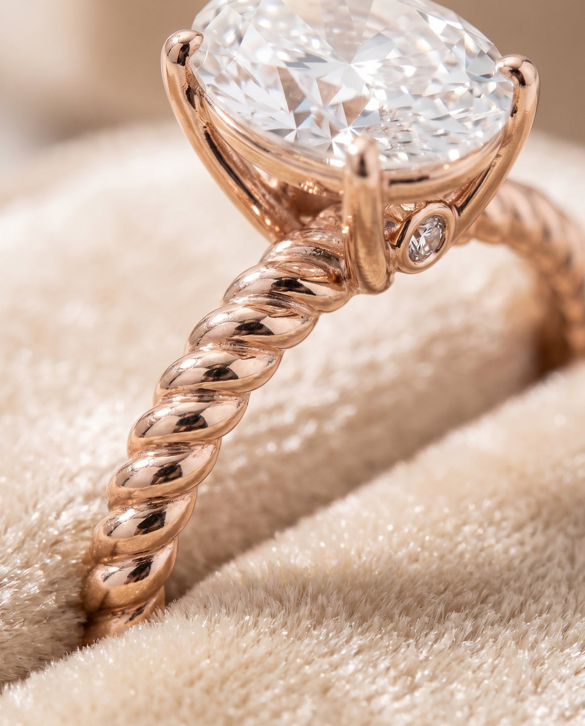 The Charlie Twisted Rope Surprise Stone Solitaire Oval Engagement Ring Setting in 14K Rose Gold