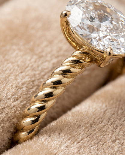 The Charlie Twisted Rope Surprise Stone Solitaire Oval Engagement Ring Setting in 18K Yellow Gold