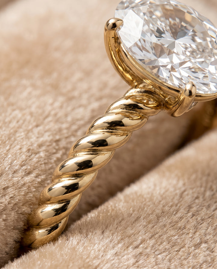 The Charlie Twisted Rope Surprise Stone Solitaire Oval Engagement Ring Setting in 18K Yellow Gold