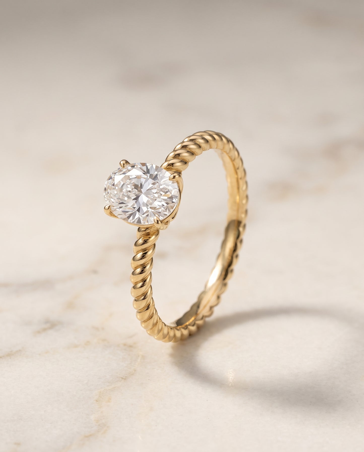 The Charlie Twisted Rope Surprise Stone Solitaire Oval Engagement Ring Setting in 18K Yellow Gold