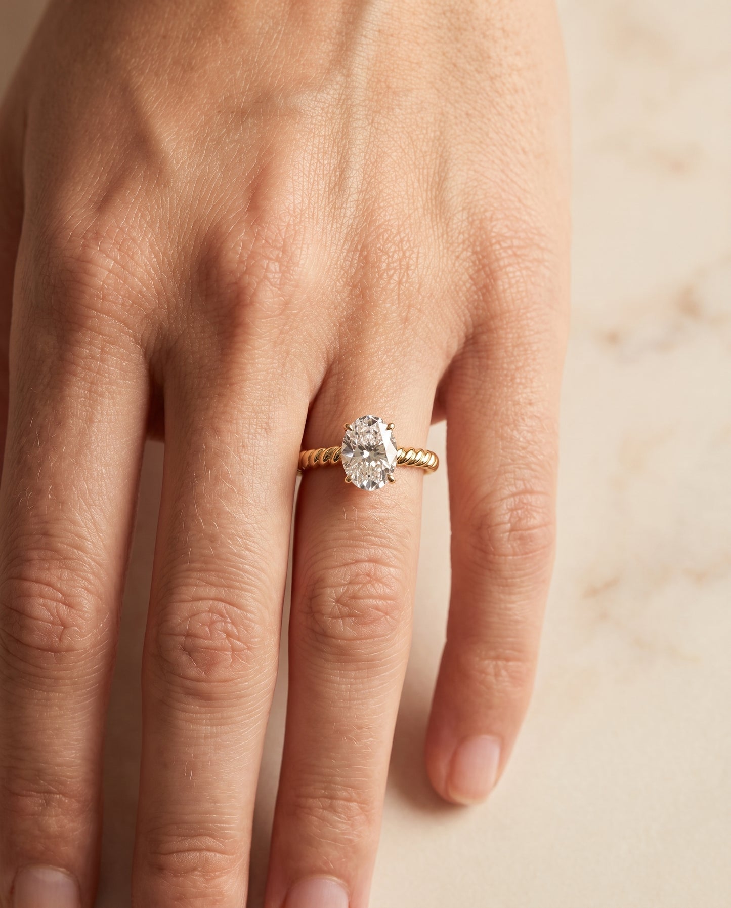 The Charlie Twisted Rope Surprise Stone Solitaire Oval Engagement Ring Setting in 18K Yellow Gold