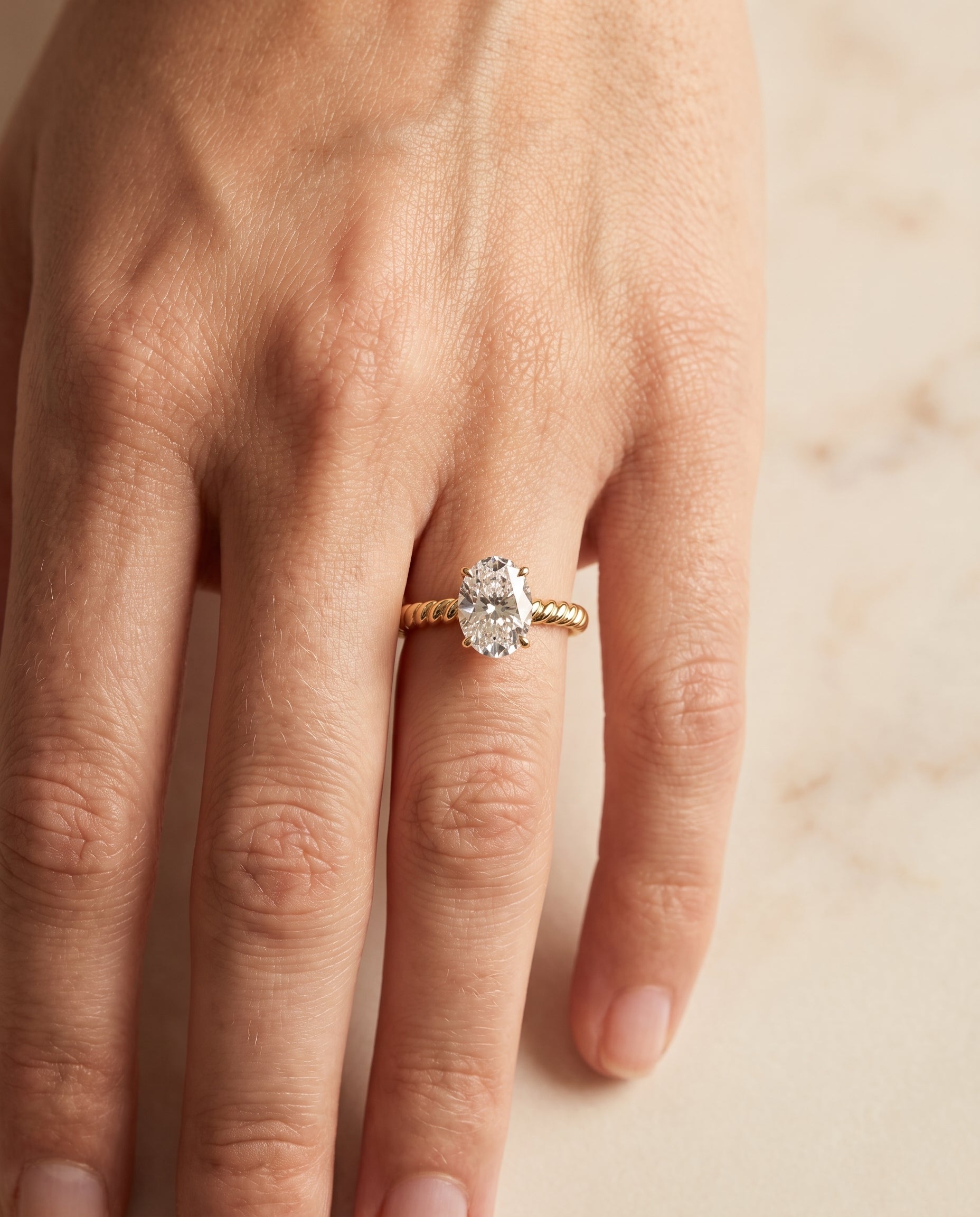 The Charlie engagement ring setting in 18K Yellow Gold, twisted rope surprise diamond solitaire design | RockHer