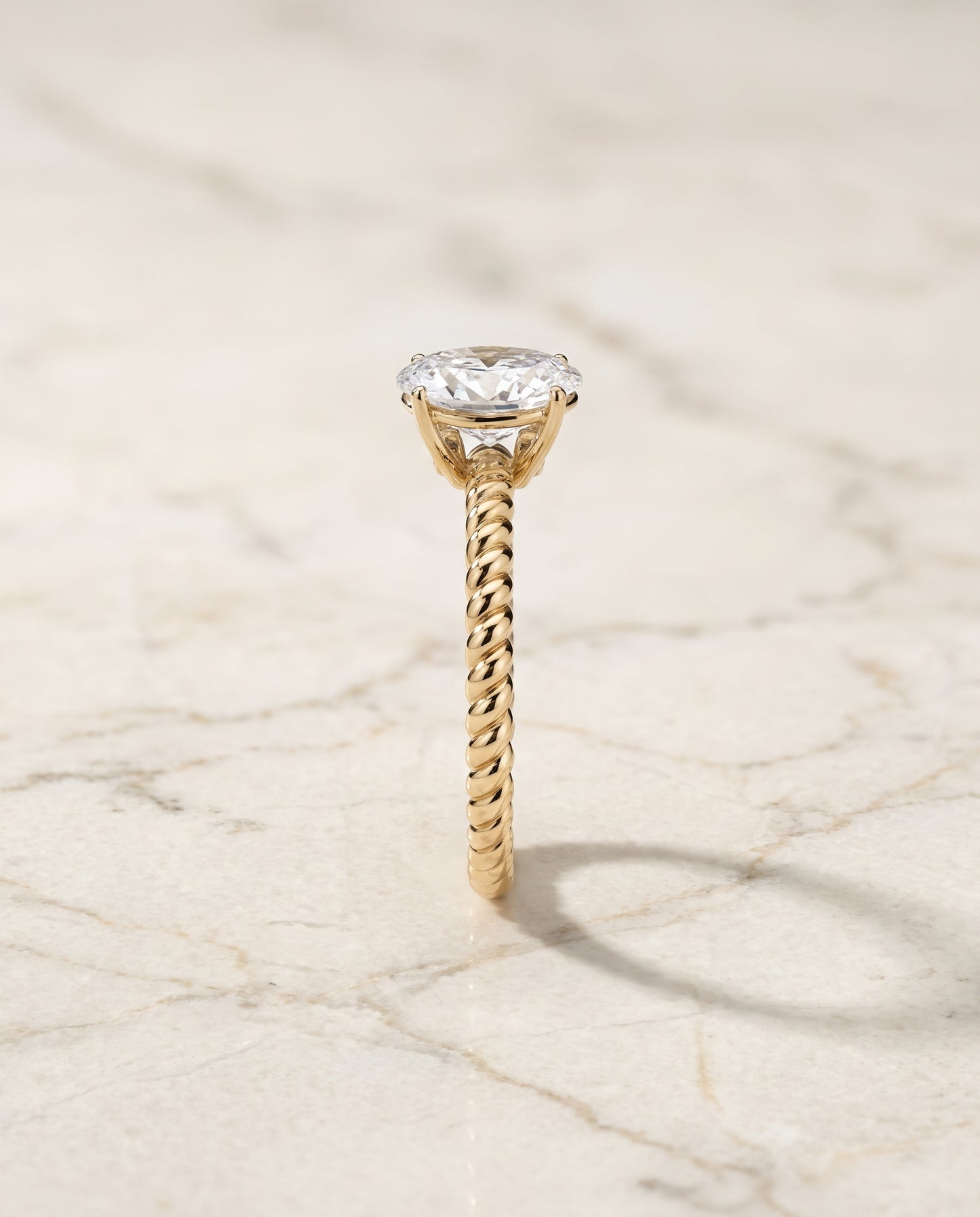 The Charlie Twisted Rope Surprise Stone Solitaire Oval Engagement Ring Setting in 18K Yellow Gold