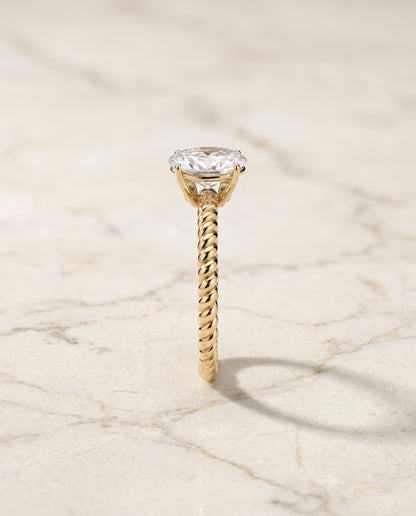 The Charlie Twisted Rope Surprise Stone Solitaire Oval Engagement Ring Setting in 18K Yellow Gold