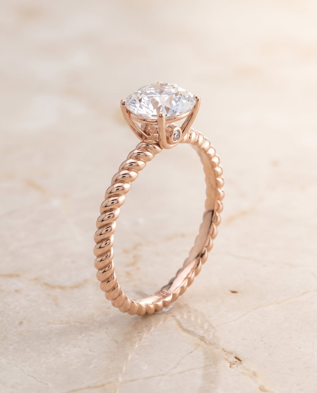 The Charlie Twisted Rope Surprise Stone Solitaire Round Engagement Ring Setting in 14K Rose Gold