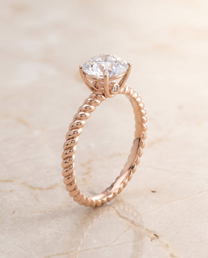 The Charlie Twisted Rope Surprise Stone Solitaire Round Engagement Ring Setting in 14K Rose Gold