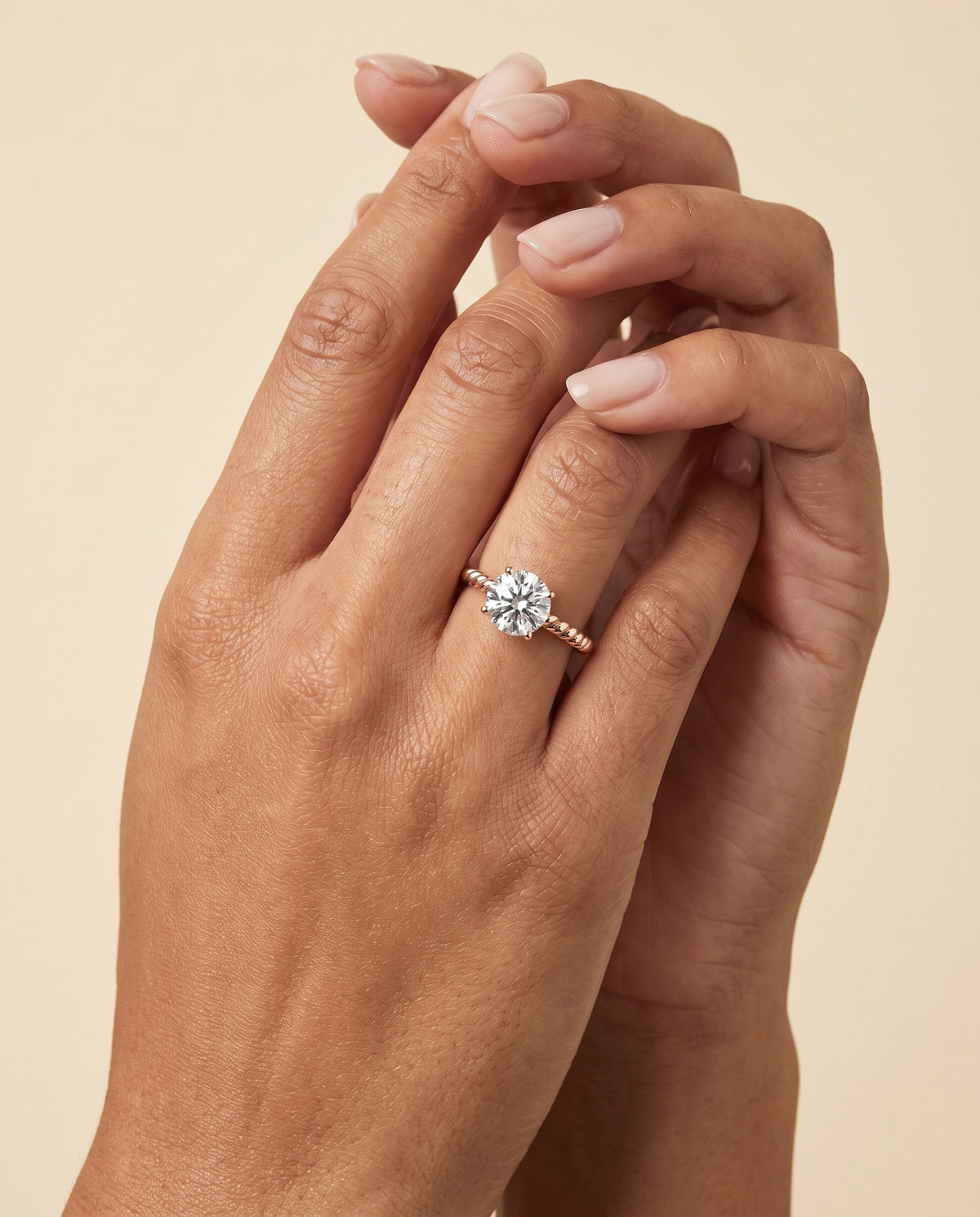 The Charlie Twisted Rope Surprise Stone Solitaire Round Engagement Ring Setting in 14K Rose Gold
