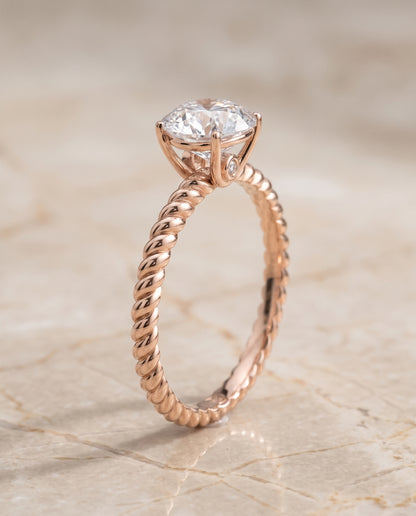 The Charlie Twisted Rope Surprise Stone Solitaire Round Engagement Ring Setting in 14K Rose Gold