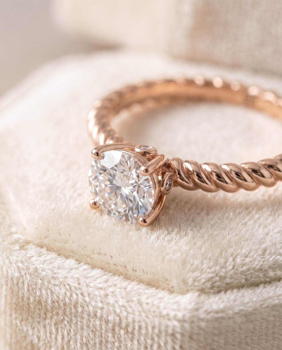 The Charlie Twisted Rope Surprise Stone Solitaire Round Engagement Ring Setting in 14K Rose Gold