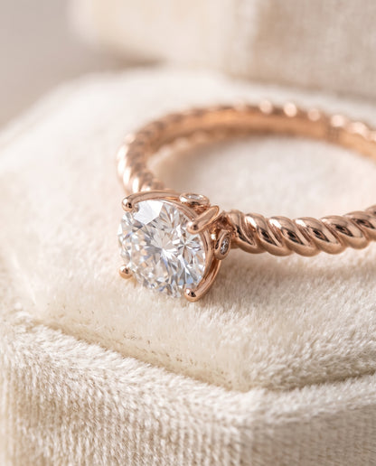 The Charlie Twisted Rope Surprise Stone Solitaire Round Engagement Ring Setting in 14K Rose Gold