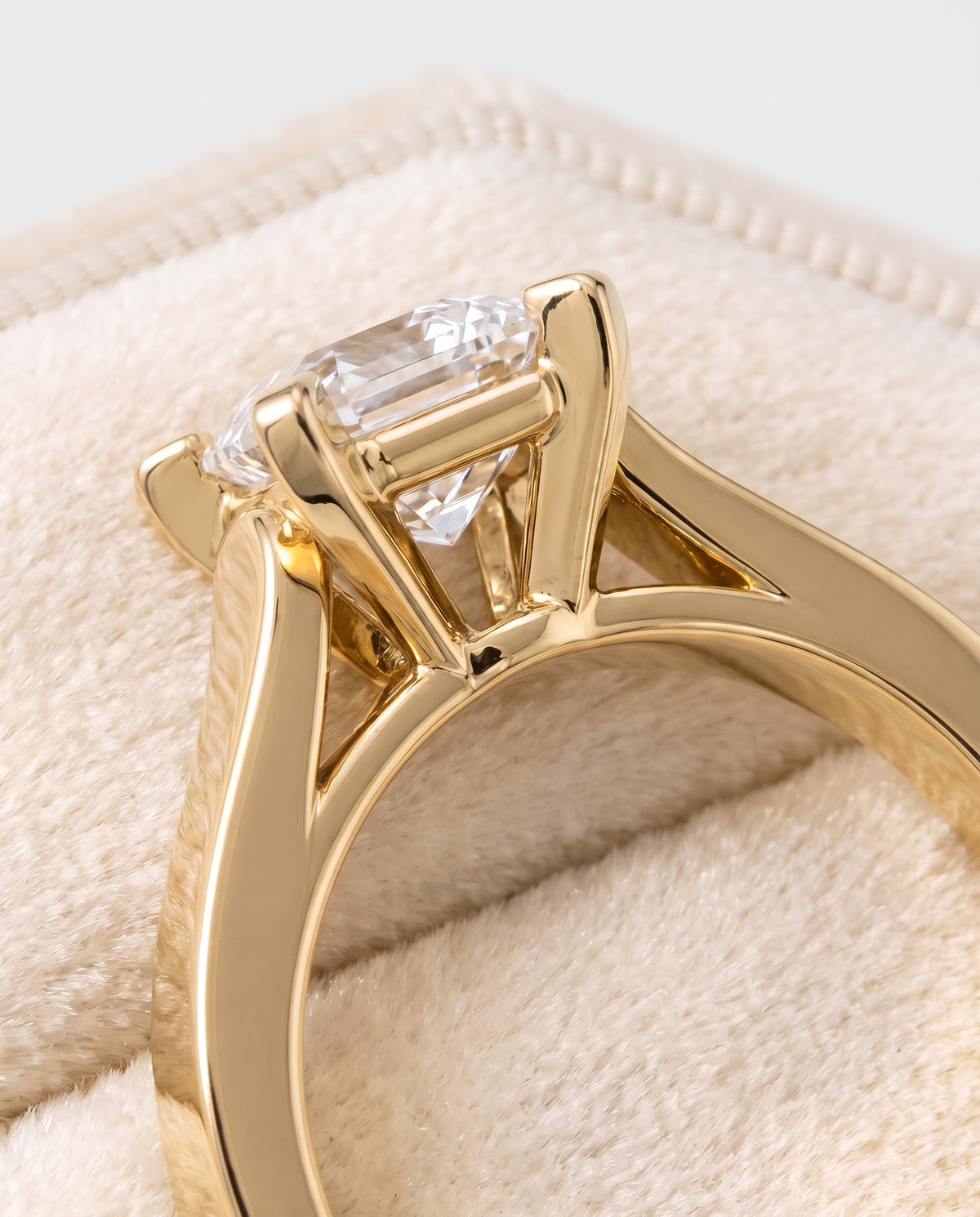 The Charlotte Cathedral Squared Edge Solitaire Asscher Cut Engagement Ring Setting in 18K Yellow Gold