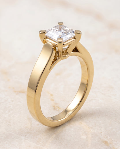 The Charlotte Cathedral Squared Edge Solitaire Asscher Cut Engagement Ring Setting in 18K Yellow Gold