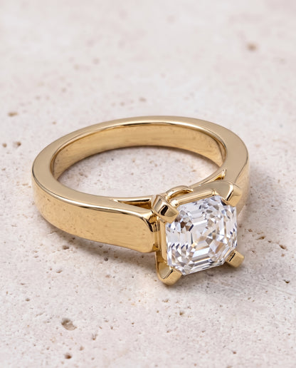 The Charlotte Cathedral Squared Edge Solitaire Asscher Cut Engagement Ring Setting in 18K Yellow Gold