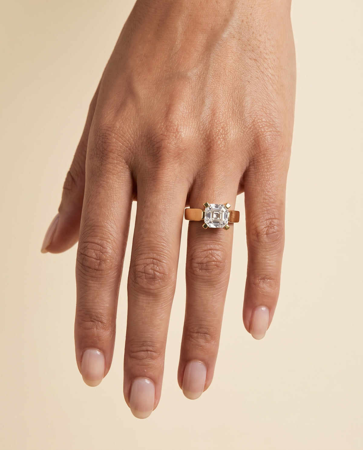 The Charlotte Cathedral Squared Edge Solitaire Asscher Cut Engagement Ring Setting in 18K Yellow Gold