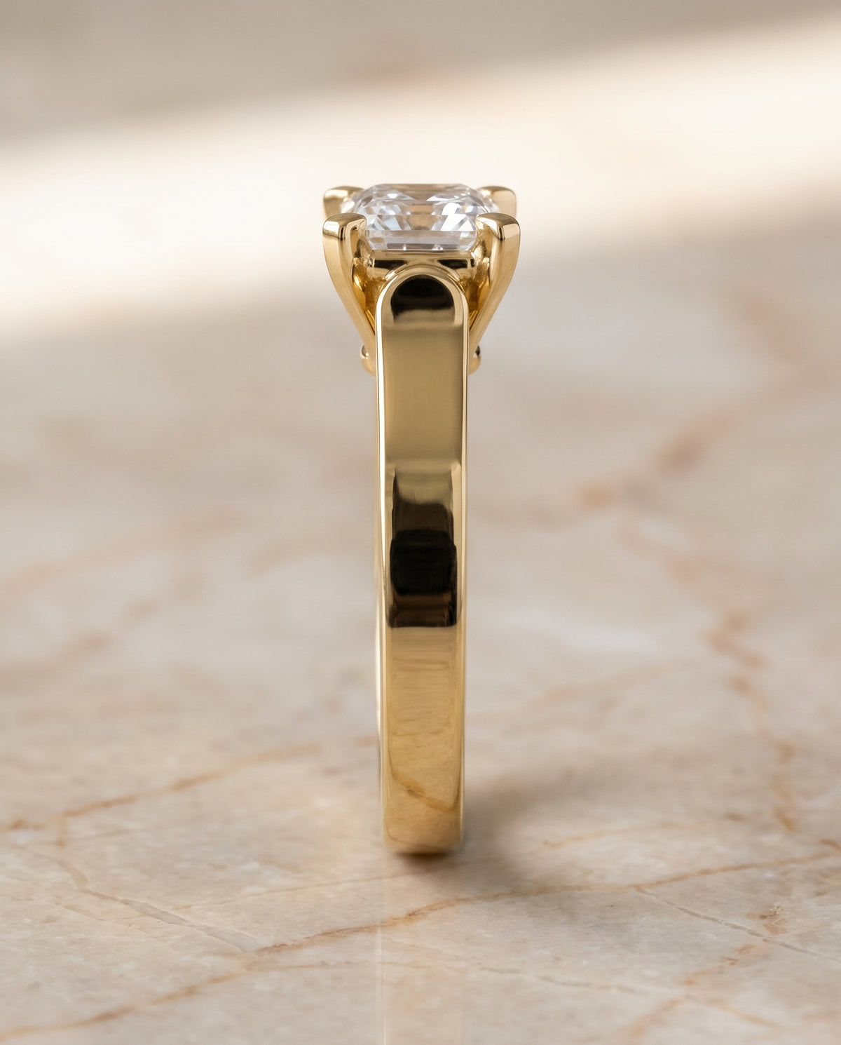The Charlotte Cathedral Squared Edge Solitaire Asscher Cut Engagement Ring Setting in 18K Yellow Gold