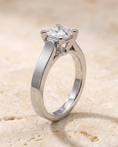 The Charlotte Cathedral Squared Edge Solitaire Asscher Cut Engagement Ring Setting in Platinum
