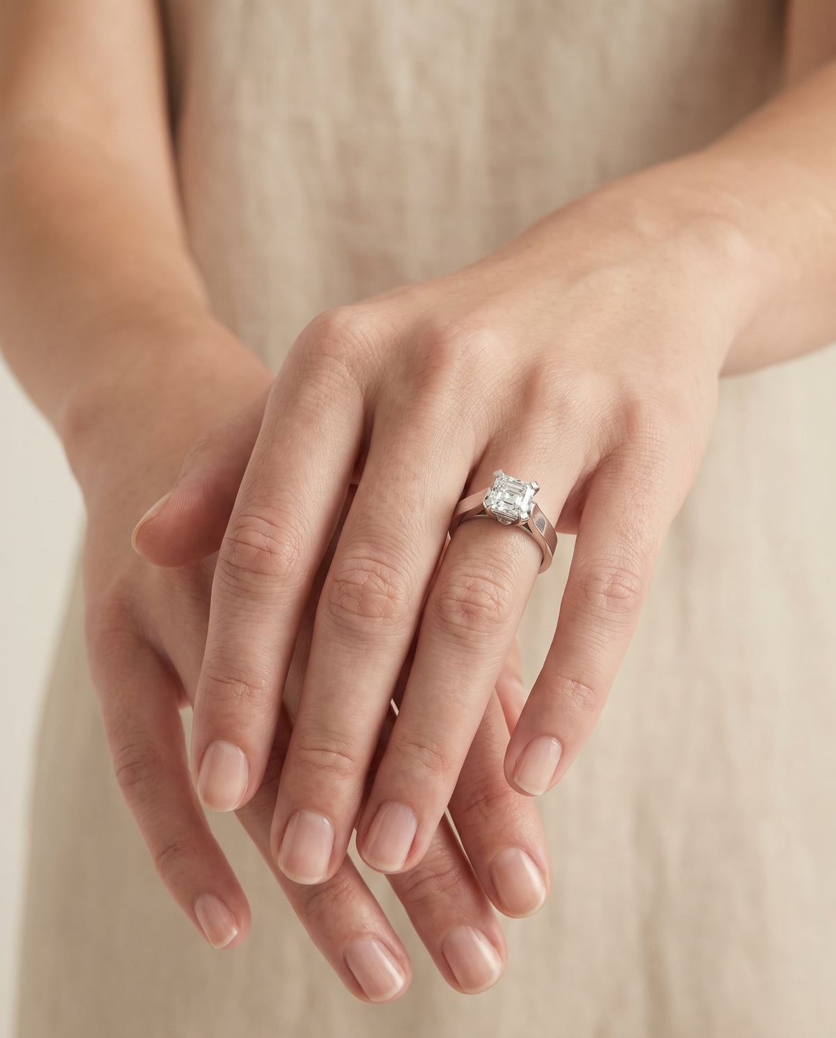 The Charlotte Cathedral Squared Edge Solitaire Asscher Cut Engagement Ring Setting in Platinum