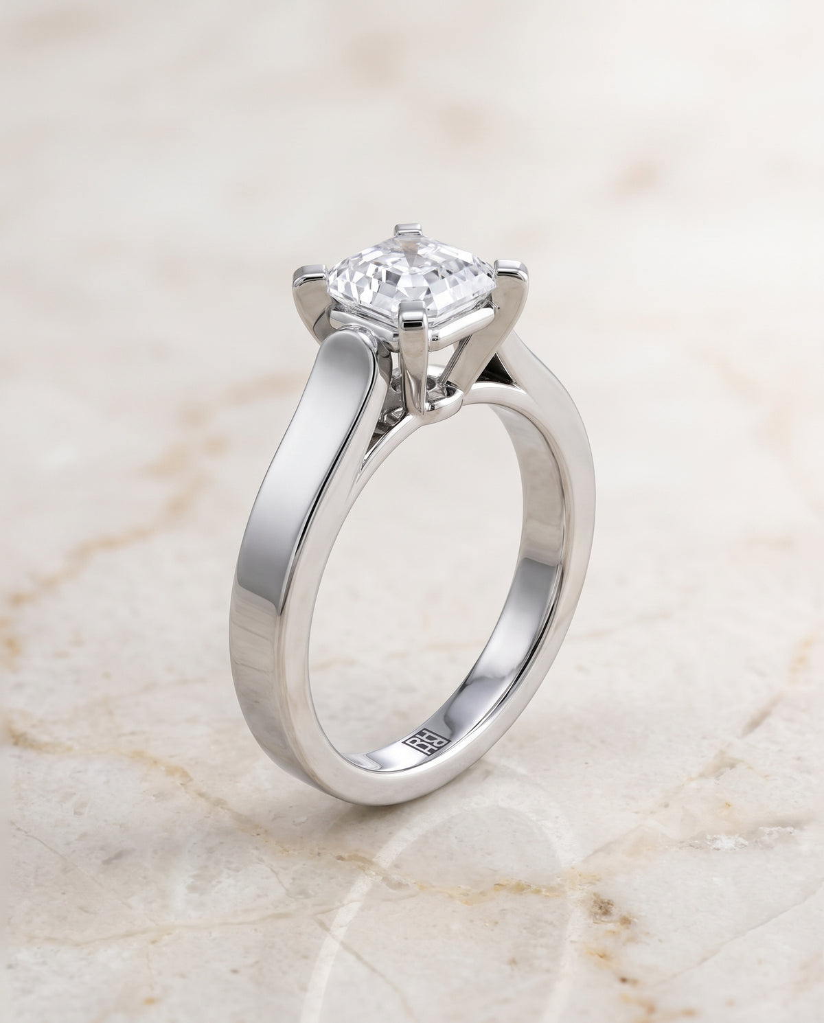 The Charlotte Cathedral Squared Edge Solitaire Asscher Cut Engagement Ring Setting in Platinum
