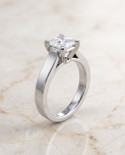 The Charlotte Cathedral Squared Edge Solitaire Asscher Cut Engagement Ring Setting in Platinum