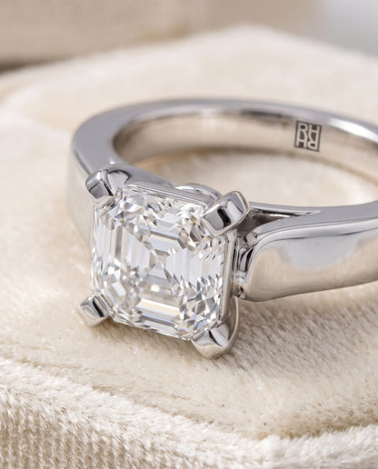 The Charlotte Cathedral Squared Edge Solitaire Asscher Cut Engagement Ring Setting in Platinum