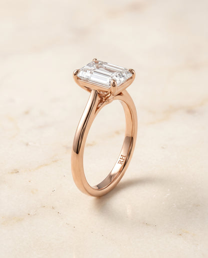 The Charlotte Cathedral Squared Edge Solitaire Emerald Cut Engagement Ring Setting in 14K Rose Gold