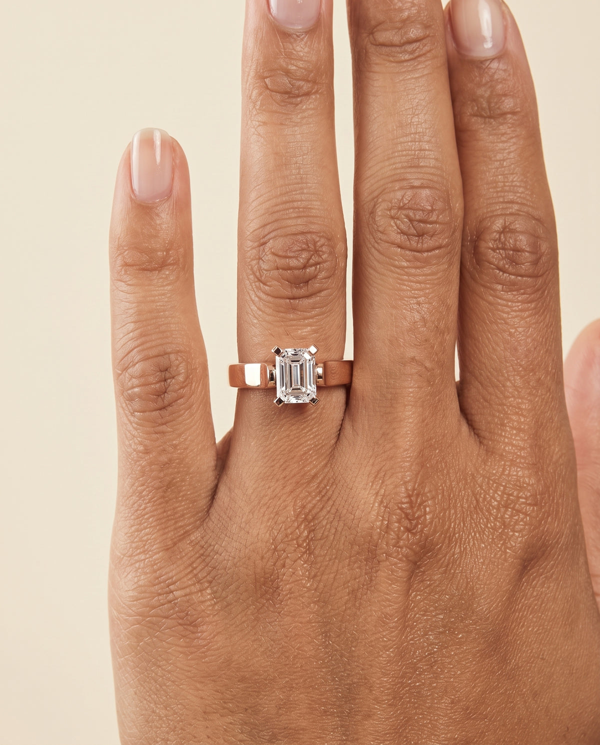 The Charlotte Cathedral Squared Edge Solitaire Emerald Cut Engagement Ring Setting in 14K Rose Gold