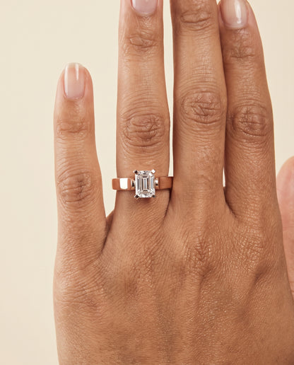 The Charlotte Cathedral Squared Edge Solitaire Emerald Cut Engagement Ring Setting in 14K Rose Gold