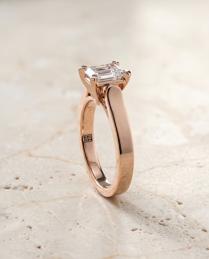 The Charlotte Cathedral Squared Edge Solitaire Emerald Cut Engagement Ring Setting in 14K Rose Gold
