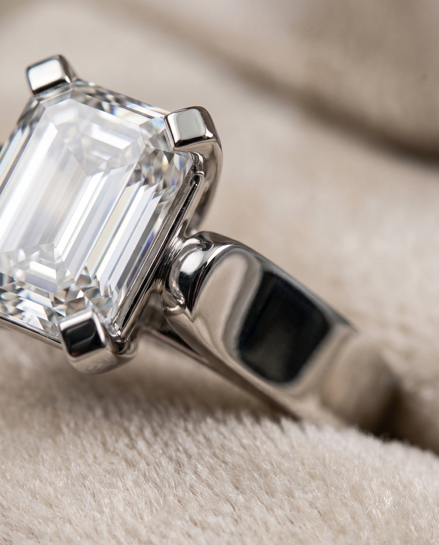 The Charlotte Cathedral Squared Edge Solitaire Emerald Cut Engagement Ring Setting in Platinum